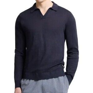 ONIA Sweater Mens XXL Navy Blue Johnny Polo 100% Linen Long Sleeve $245
